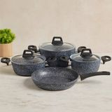 Mabelme Store 7 Parça Granit Tencere ve Tava Seti (20-24CM Derin, 27CM Cam Kapak, 26CM Tava)