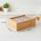 Mabelme Store Bambu 6 Bölmeli Çay Kutusu -%100 Orjinal Bambu Mıknatıslı Kapak 21X16,5 X7CM - 0 Siyah - Option-1