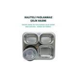 Mabelme Store Bento 1200ML Lunchbox Tek Katlı 4 Bölmeli ve Kaseli Çelik Sefer Tası Yemek Kutusu (Siyah) - Kestane Akaju - Option-1