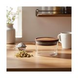 Mabelme Store Doğal Akasya Ahşap Kapaklı Cam Saklama Kabı - 300 ml Vakumlu Kare Kavanoz, Hava Almaz Baharatlık ve Erzak Kabı - 0 Siyah - Option-1