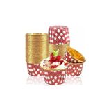 Mabelme Store Muffin Kek Kapsülü Kare Desenli Kırmızı-Altın 25LI - Option-1 - 001-Renkli