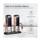 Mabelme Store Neo Şarjlı Stantlı Karabiber, Tuz Öğütücü, Şarjlı Otomatik Tuz Öğütücü, 3 Kademe Ayarlı Baharat Değirmeni, LED Işıklı Tuzluk & Biberlik, Portatif Her Alana Uygun Kullanım - Acı Kahve - Option-1