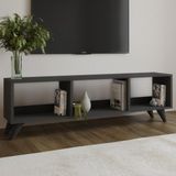 Mabelme Tina Tv Sehpası – 120 cm Açık Meşe Renkli, Retro Tarz Ahşap Ayaklı Minimal Tv Sehpası, - Abanoz - Option-1