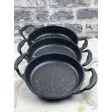 Mabeyn 3'lü Set Döküm Siyah Granit Sahan Tava 22cm-20cm-18cm 3lü
