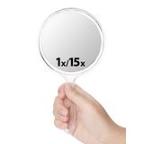 Macaki 1X/15X Büyütmeli Çift Taraflı El Aynası, Seyahat ve Makyaj için Mükemmel, 21,3 cm Lx4,5 W (Şeffaf Beyaz, 1 Adet)