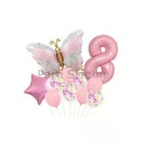 Macaron Kelebek 8 Yaş Balon Set Gökkuşağı Macaron Kelebek Konsept Doğum Günü Balon Set