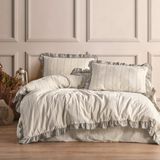 Macas Home Bragi %100 Pamuklu Fırfırlı Ipliği Boyalı Çift Kişilik Nevresim Takımı 200*220 - 200 x 220 cm - Bej - Gri