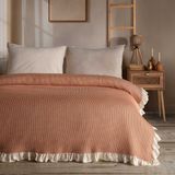 Macas Home Doris %100 Pamuklu Fırfırlı Çift Kişilik Pike-Yatak Örtüsü 200X230 cm Somon - Somon - Krem - 200 x 230