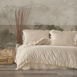 Macas Home Grace %100 Pamuklu Fırfırlı Ipliği Boyalı Çift Kişilik Nevresim Takımı 200*220 - 200 x 200 cm - Bej