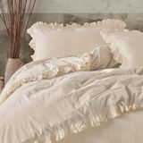 Macas Home Grace %100 Pamuklu Fırfırlı Ipliği Boyalı Tek Kişilik Nevresim Takımı 160*220 - 160 x 220 cm - Bej
