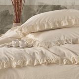 Macas Home Grace Pamuklu Yıkamalı Fırfırlı Yastık Kılıfı 2*50*70 - Ekru