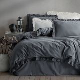 Macas Home Graphite Pamuklu Fırfırlı Çift Kişilik Nevresim Takımı 200 x 200 cm - Antrasit - 200 x 220 cm
