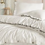 Macas Home Lotis Pamuklu Süs Overlok Dikişli Fırfırlı Yıkamalı Tek Kişilik Nevresim Takımı 160*220 - Açık Krem - 160 x 220 cm