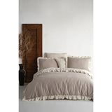 Macas Home Ruffle %100 Pamuklu Fırfırlı Ipliği Boyalı Çift Kişilik Nevresim Takımı 200*220 BEJ