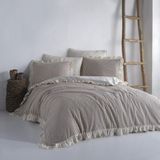 Macas Home Soil %100 Pamuklu Fırfırlı Ipliği Boyalı Çift Kişilik Nevresim Takımı 200 x 220 cm - 200 x 220 cm - Bej