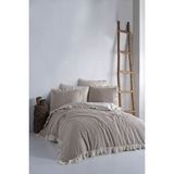 Macas Home Soil %100 Pamuklu Fırfırlı Ipliği Boyalı Çift Kişilik Nevresim Takımı 200*220 BEJ