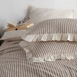 Macas Home Soil %100 Pamuklu Fırfırlı Ipliği Boyalı Tek Kişilik Nevresim Takımı 160 x 220 - 160 x 220 cm - Bej - Kahverengi