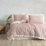 Macas Home Soil Cherry Çift Kişilik Fırfırlı Pamuklu Nevresim Takımı 200*220 Renkli Çizgili Desen - 200 x 220 cm