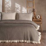 Macas Home Vesta %100 Pamuklu Fırfırlı Çift Kişilik Pike-Yatak Örtüsü 200X230 cm Kahverengi - Krem - Kahverengi - 200 X 230