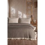 Macas Home Vesta %100 Pamuklu Fırfırlı Çift Kişilik Pike-Yatak Örtüsü 200x230 cm Kahverengi