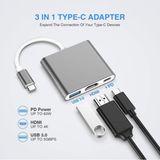 Macbook 3 In 1 Type-C To Hdmı USB 3.0 Çevirici Dönüştürücü Adaptör - Gri