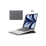 Macbook Air 13.6 M2 M3 M4 Çip 2022 2024 2025 A2681 A3113 A3240 Uyumlu Çanta Pu Deri Stantlı Tasarım Koyu Gri
