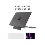 Macbook Pro 13 M1-M2 Çip A2251-A2289-A2338-A2159 Uyumlu Standlı Kılıf + Klavye Kılıfı Ekran Koruyucu Siyah