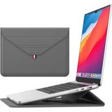 Macbook Pro 14 Inç M3 / M3 Pro / M3 Max A2992 Uyumlu Deri Tasarım Standlı Taşıma Çanta - Gri
