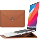Macbook Pro 14 Inç M3 / M3 Pro / M3 Max A2992 Uyumlu Deri Tasarım Standlı Taşıma Çanta - Taba