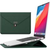 Macbook Pro 14 Inç M3 / M3 Pro / M3 Max A2992 Uyumlu Deri Tasarım Standlı Taşıma Çanta - Yeşil