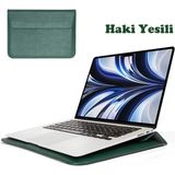 Macbook Pro Air 13 M1-M2 2020/2022 A2179-A2337-A2338-A2251-A2159-A1989-A1708 Deri Mıknatıslı Stantlı Çanta - Haki