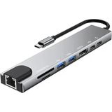 Macbook Pro Air İçin Usb Type-C Hub Dönüştürücü 8 İn 1 Çoklayıcı - Hdmı, 2 Adet Usb 3.0, 2 Adet Usb C, Sd/Microsd, Ethernet - Çevirici 8
