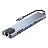 Macbook Pro Air Usb Type-c Hub Dönüştürücü Çevirici Çoklayıcı 8 in 1 Type-C Çıkışlı Çoklu Çevirici Adaptör Ethernet HDMI USB Çoklayıcı SD TF Kart Okuyucu USB Hub