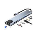 Macbook Pro Uyumlu Huawei Dell ile Uyumlu Type C to 4K HDMI + USB 3.0 + SD/tf + PD + Type-C USB Type-C Hub Dönüştürücü 8 in 1 Çoklayıcı - Ethernet - Çevirici USB C Adaptör Leerfei 8 port