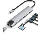 Macbook Pro/air Uyumlu USB Type-C 8 In 1 Hub Dönüştürücü Çevirici Çoklayıcı USB Hdmı Micro Sd 8 Girişli - Açık Gri