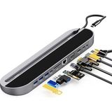 Macbook Uyumlu Type-C™ To Jak Audio Port 3xusb 3.0 Ethernet Sd Tf 4K Ultra Hd HDMI VGA Pd 11IN1 Çevirici Hub Adaptör - Gri