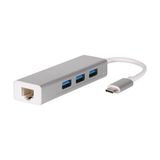 Macbook Uyumlu Type-C™ Usb3.1 To 3* USB 3.0 1000 Mbps Gigabit Ethernet RJ45 Çevirici Hub Adaptör.Gri - Açık Gri