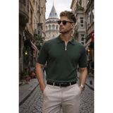 Maccali Erkek Basic Fermuarlı Relax Fit Haki Polo Yaka Tişört