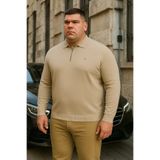 Maccali Erkek Büyük Beden Basic Krem Fermuarlı Sweatshirt