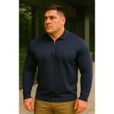 Maccali Erkek Büyük Beden Basic Lacivert Fermuarlı Sweatshirt