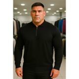Maccali Erkek Büyük Beden Basic Siyah Fermuarlı Sweatshirt