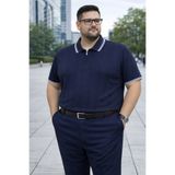Maccali Erkek Çizgili Büyük Beden Lacivert Triko Polo Yaka T Shirt