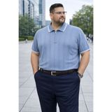 Maccali Erkek Çizgili Büyük Beden Mavi Triko Polo Yaka T Shirt