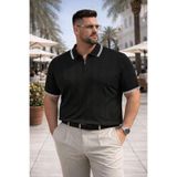 Maccali Erkek Çizgili Büyük Beden Siyah Triko Polo Yaka T Shirt