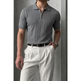 Maccali Erkek Çizgili Relax Fit Triko Füme Polo Yaka T Shirt