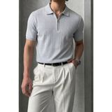 Maccali Erkek Çizgili Relax Fit Triko Gri Polo Yaka T Shirt