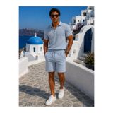 Maccali Erkek Trend Beli Lastikli Jogger Dokulu Mavi Keten Şort
