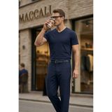 Maccali Erkek Yazlık Trend Pamuklu Basic V Yaka Lacivert Tişört