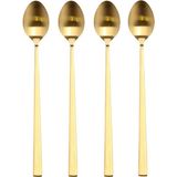 Macchiato Kaşığı, Kahve Içeceği Için Paslanmaz Çelikten Uzun Kaşık, Uzunluk 20 Cm, 4 Adet, Pirinç Rengi - 2'si 1 Arada - 0,1 kg