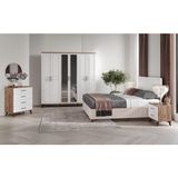 Macera Mobilya Sport 6 Kapılı Komple Mdf Atlantik Çam-Beyaz Yatak Odası Takımı